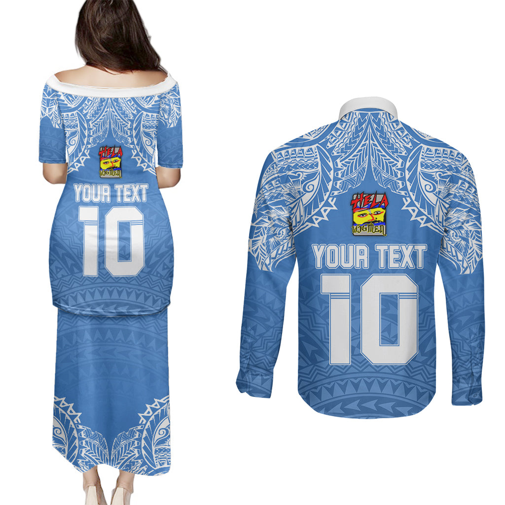 Custom Hela Wigmen Rugby Couples Matching Puletasi Dress and Long Sleeve Button Shirts Papua New Guinea Polynesian Tattoo LT03 - Polynesian Pride