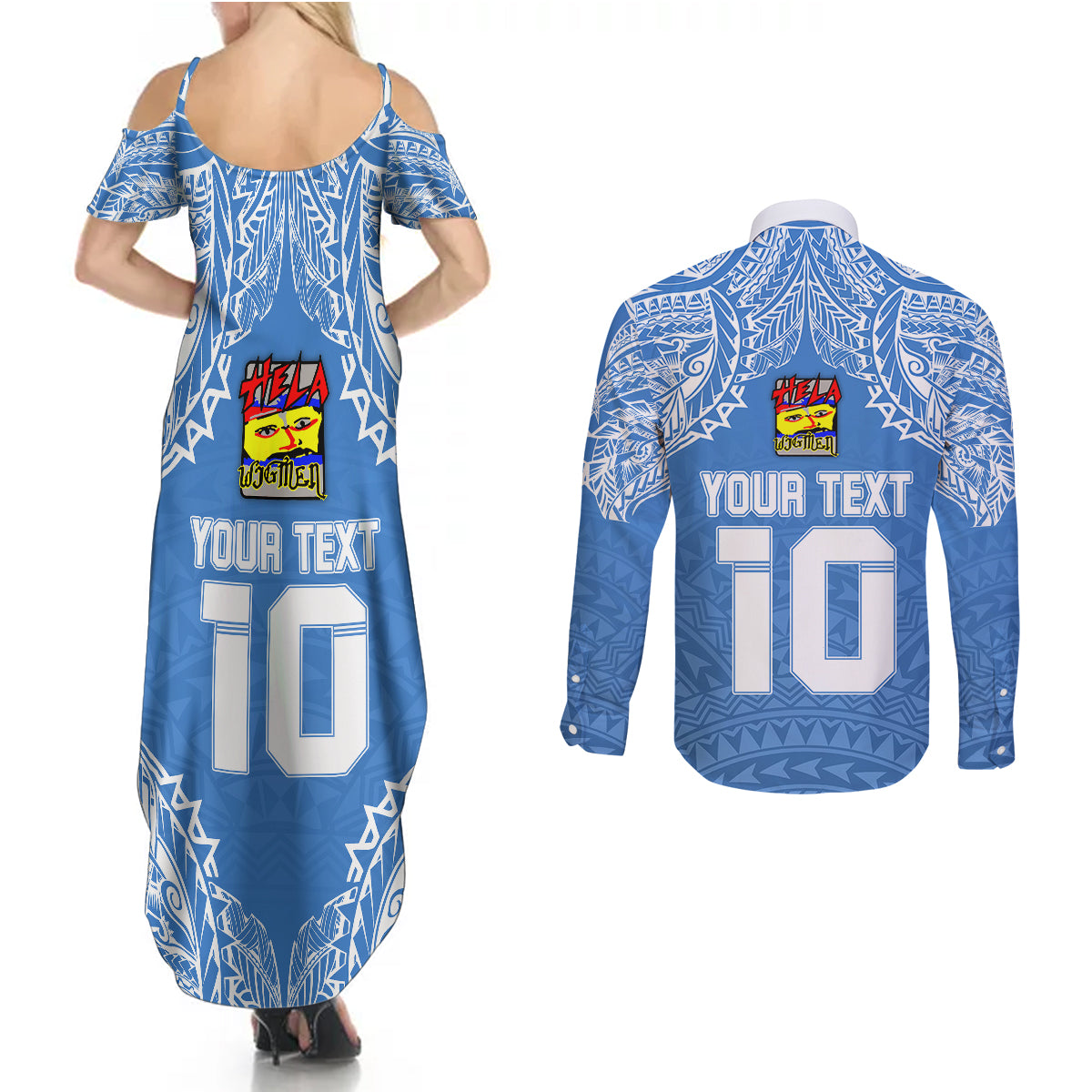 Custom Hela Wigmen Rugby Couples Matching Summer Maxi Dress and Long Sleeve Button Shirts Papua New Guinea Polynesian Tattoo LT03 - Polynesian Pride