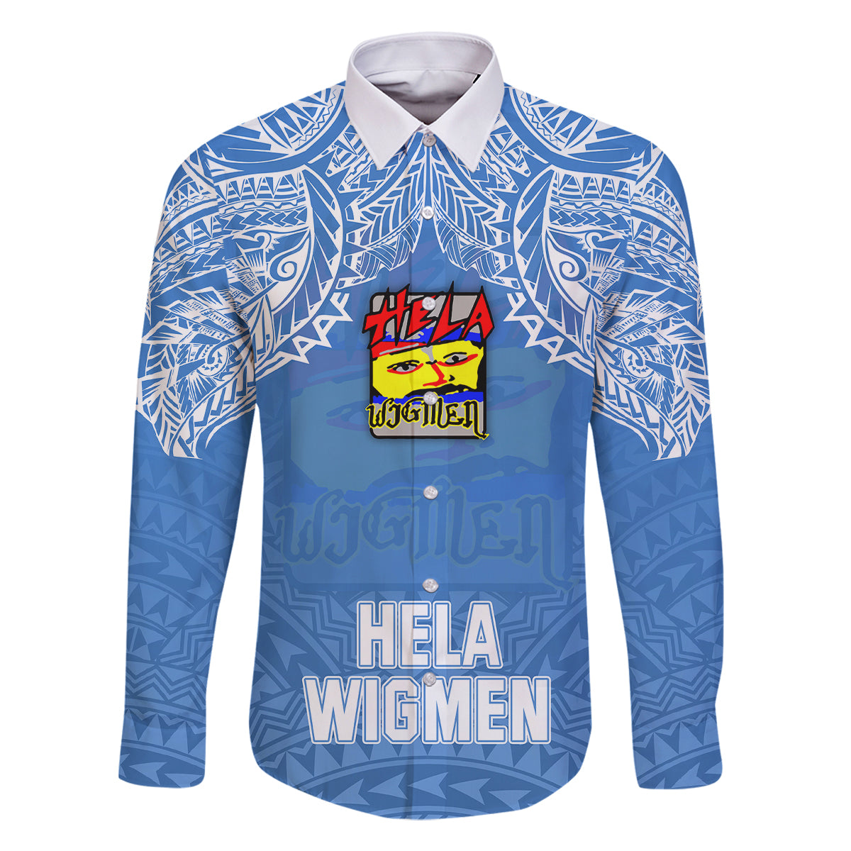 Custom Hela Wigmen Rugby Family Matching Off Shoulder Short Dress and Hawaiian Shirt Papua New Guinea Polynesian Tattoo LT03 Dad's Shirt - Long Sleeve Blue - Polynesian Pride