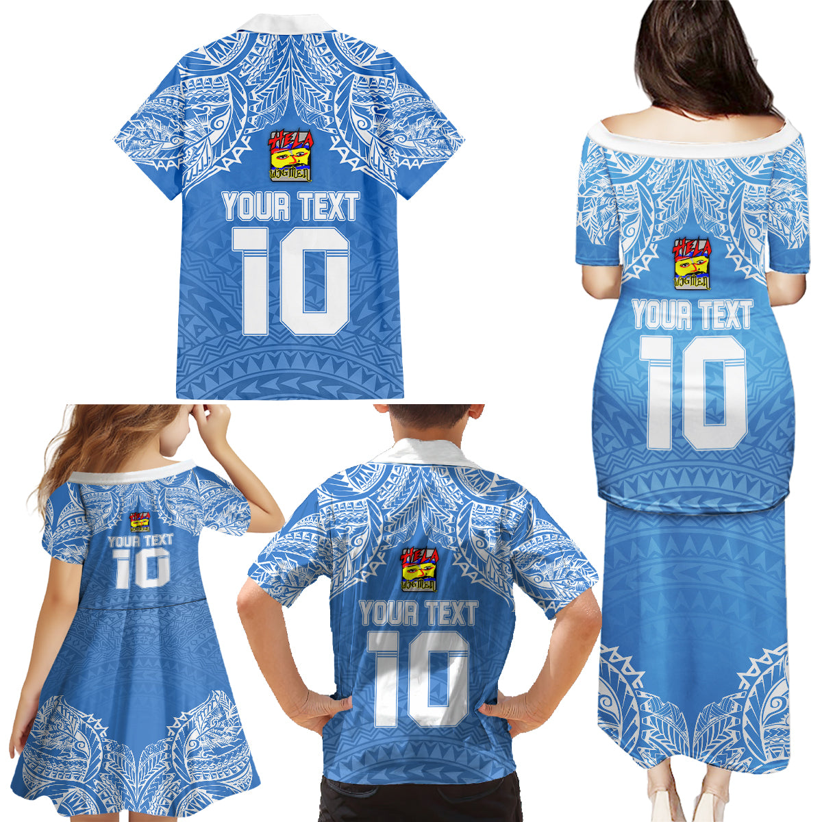 Custom Hela Wigmen Rugby Family Matching Puletasi Dress and Hawaiian Shirt Papua New Guinea Polynesian Tattoo LT03 - Polynesian Pride