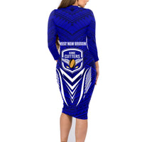 Kimbe Cutters Rugby Family Matching Long Sleeve Bodycon Dress and Hawaiian Shirt Papua New Guinea Polynesian Tattoo Blue Version LT03 - Polynesian Pride