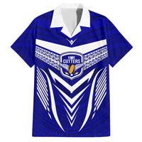 Kimbe Cutters Rugby Family Matching Off Shoulder Long Sleeve Dress and Hawaiian Shirt Papua New Guinea Polynesian Tattoo Blue Version LT03 Dad's Shirt - Short Sleeve Blue - Polynesian Pride