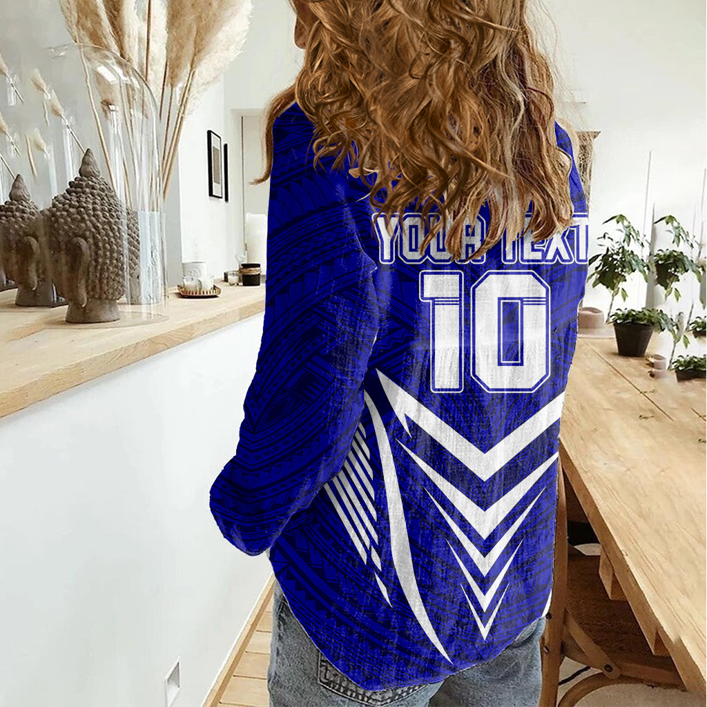 Custom Kimbe Cutters Rugby Women Casual Shirt Papua New Guinea Polynesian Tattoo Blue Version LT03 - Polynesian Pride