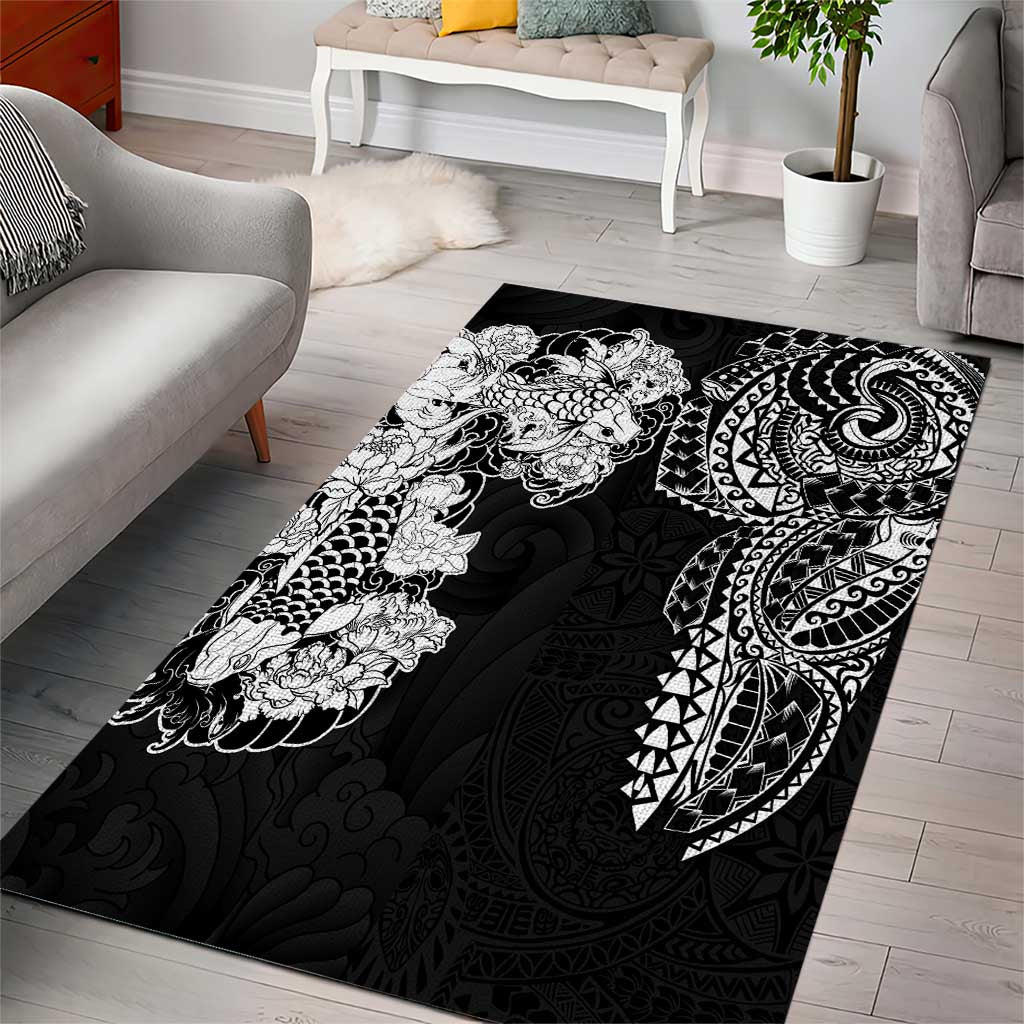 Japanese Irezumi and Hawaiian Polynesian Art Tattoo Area Rug Black Color - Polynesian Pride