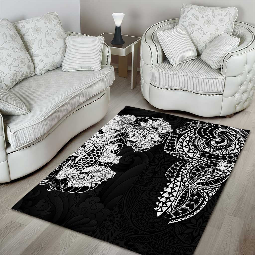 Japanese Irezumi and Hawaiian Polynesian Art Tattoo Area Rug Black Color - Polynesian Pride