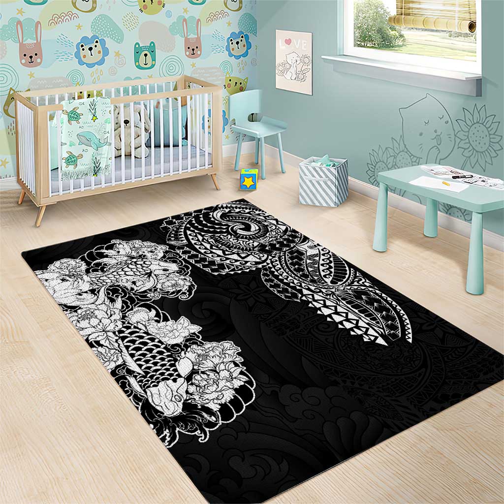 Japanese Irezumi and Hawaiian Polynesian Art Tattoo Area Rug Black Color - Polynesian Pride