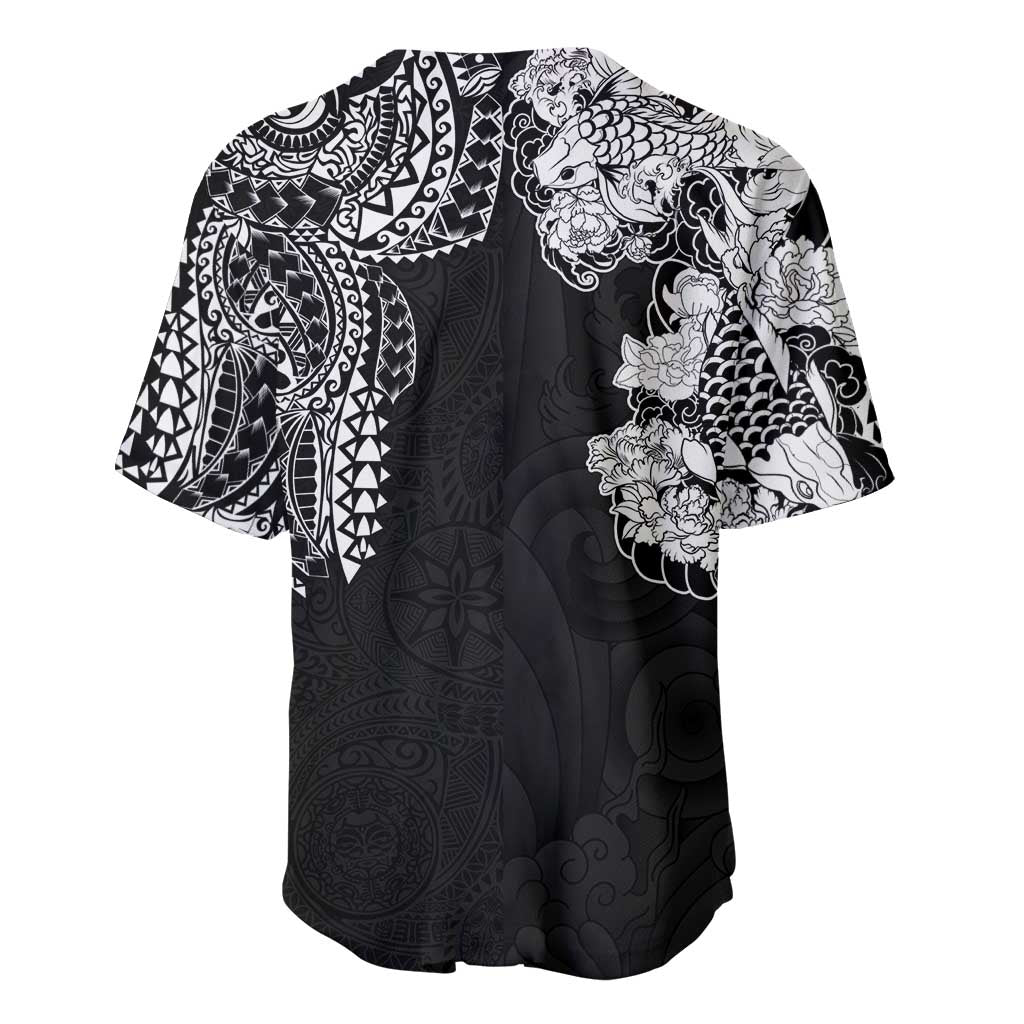 Japanese Irezumi and Hawaiian Polynesian Art Tattoo Baseball Jersey Black Color - Polynesian Pride