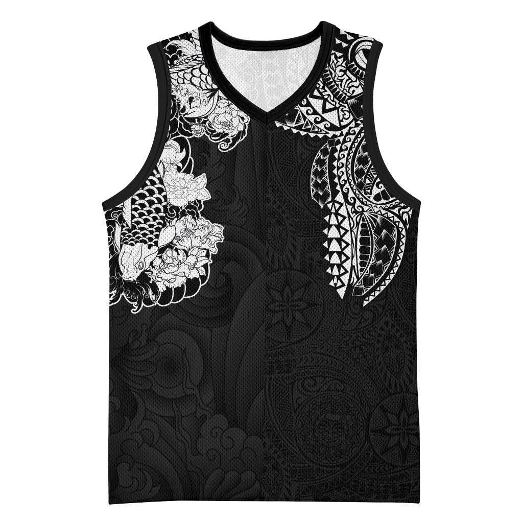 Japanese Irezumi and Hawaiian Polynesian Art Tattoo Basketball Jersey Black Color - Polynesian Pride
