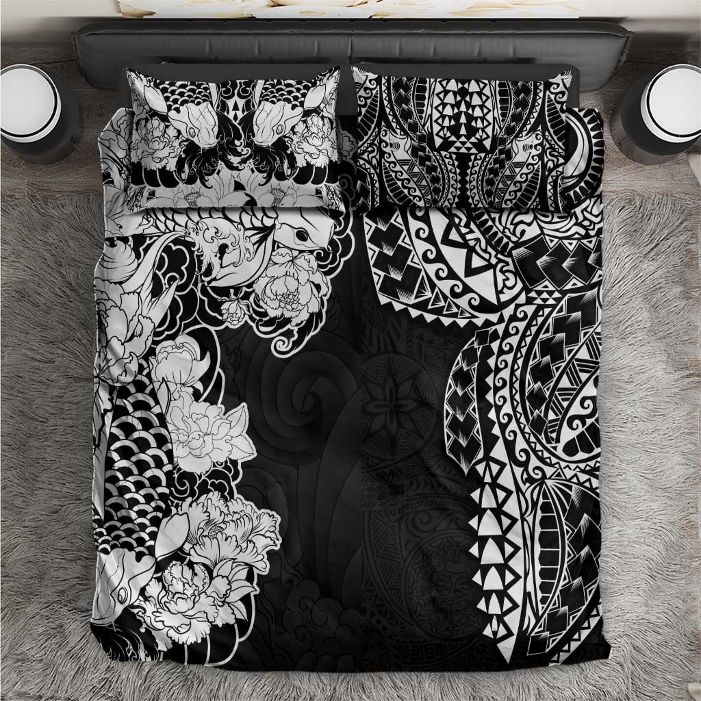 Japanese Irezumi and Hawaiian Polynesian Art Tattoo Bedding Set Black Color - Polynesian Pride