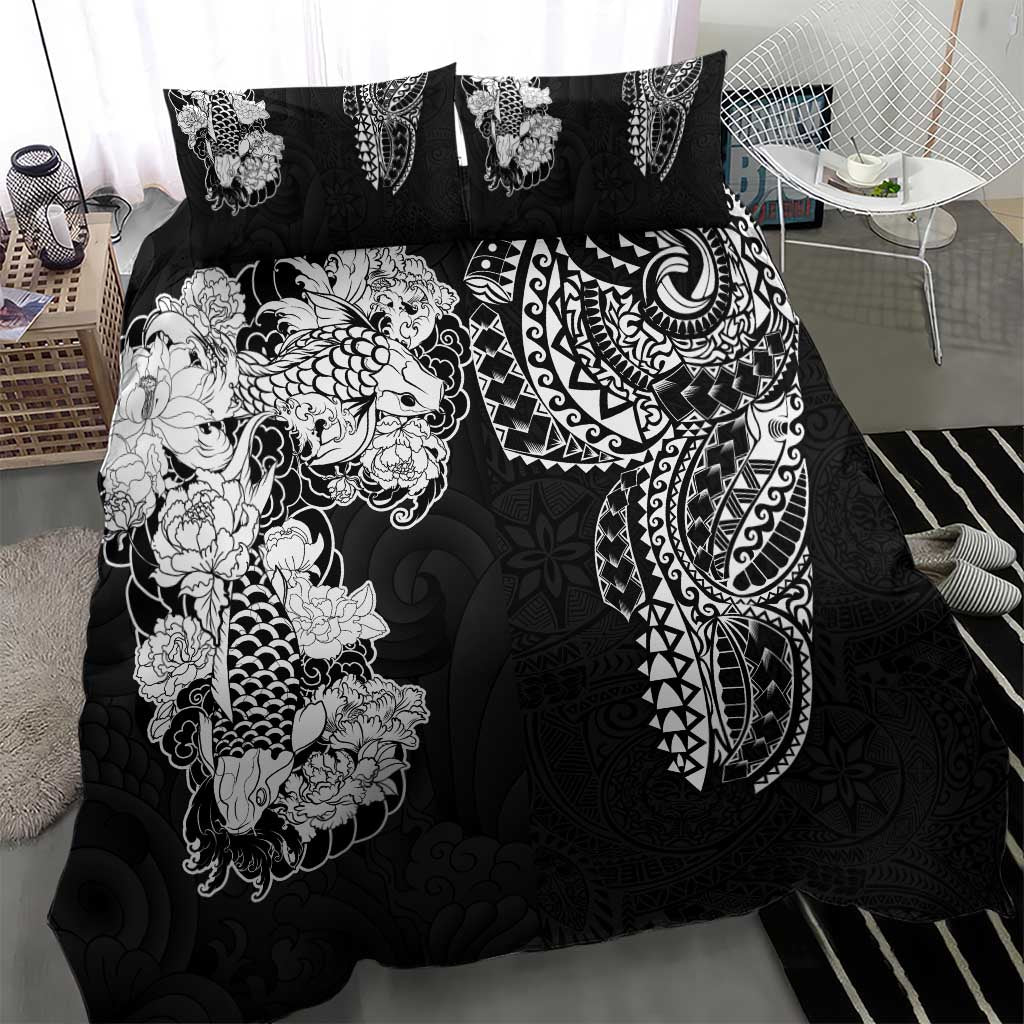 Japanese Irezumi and Hawaiian Polynesian Art Tattoo Bedding Set Black Color - Polynesian Pride