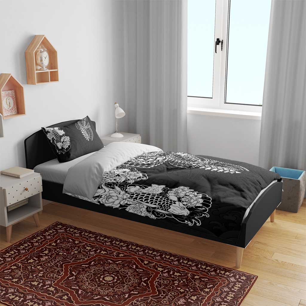 Japanese Irezumi and Hawaiian Polynesian Art Tattoo Bedding Set Black Color - Polynesian Pride