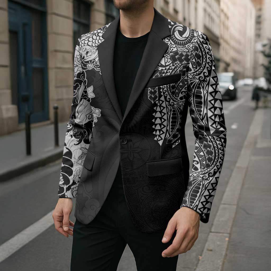 Japanese Irezumi and Hawaiian Polynesian Art Tattoo Blazer Black Color - Polynesian Pride