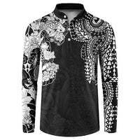 Japanese Irezumi and Hawaiian Polynesian Art Tattoo Button Sweatshirt Black Color - Polynesian Pride