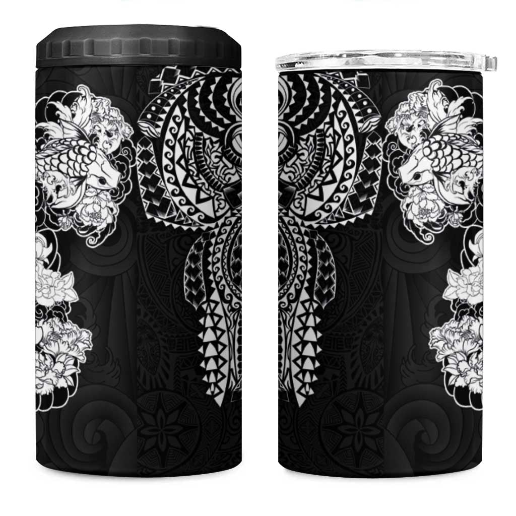 Japanese Irezumi and Hawaiian Polynesian Art Tattoo 4 in 1 Can Cooler Tumbler Black Color - Polynesian Pride
