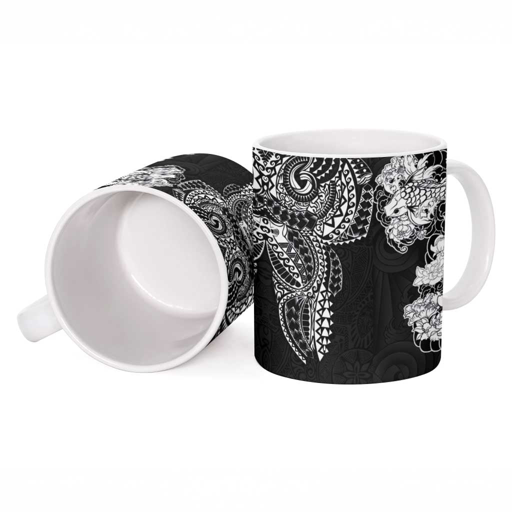 Japanese Irezumi and Hawaiian Polynesian Art Tattoo Ceramic Mug Black Color - Polynesian Pride