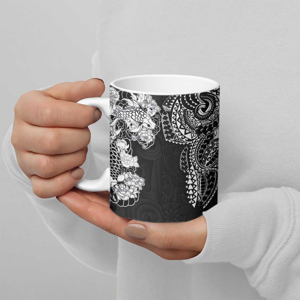 Japanese Irezumi and Hawaiian Polynesian Art Tattoo Ceramic Mug Black Color - Polynesian Pride