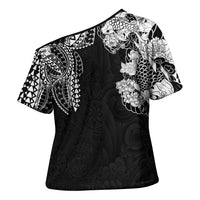 Japanese Irezumi and Hawaiian Polynesian Art Tattoo Cross Shoulder Shirt Black Color - Polynesian Pride