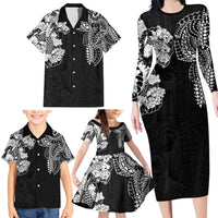 Japanese Irezumi and Hawaiian Polynesian Art Tattoo Family Matching Long Sleeve Bodycon Dress and Hawaiian Shirt Black Color - Polynesian Pride