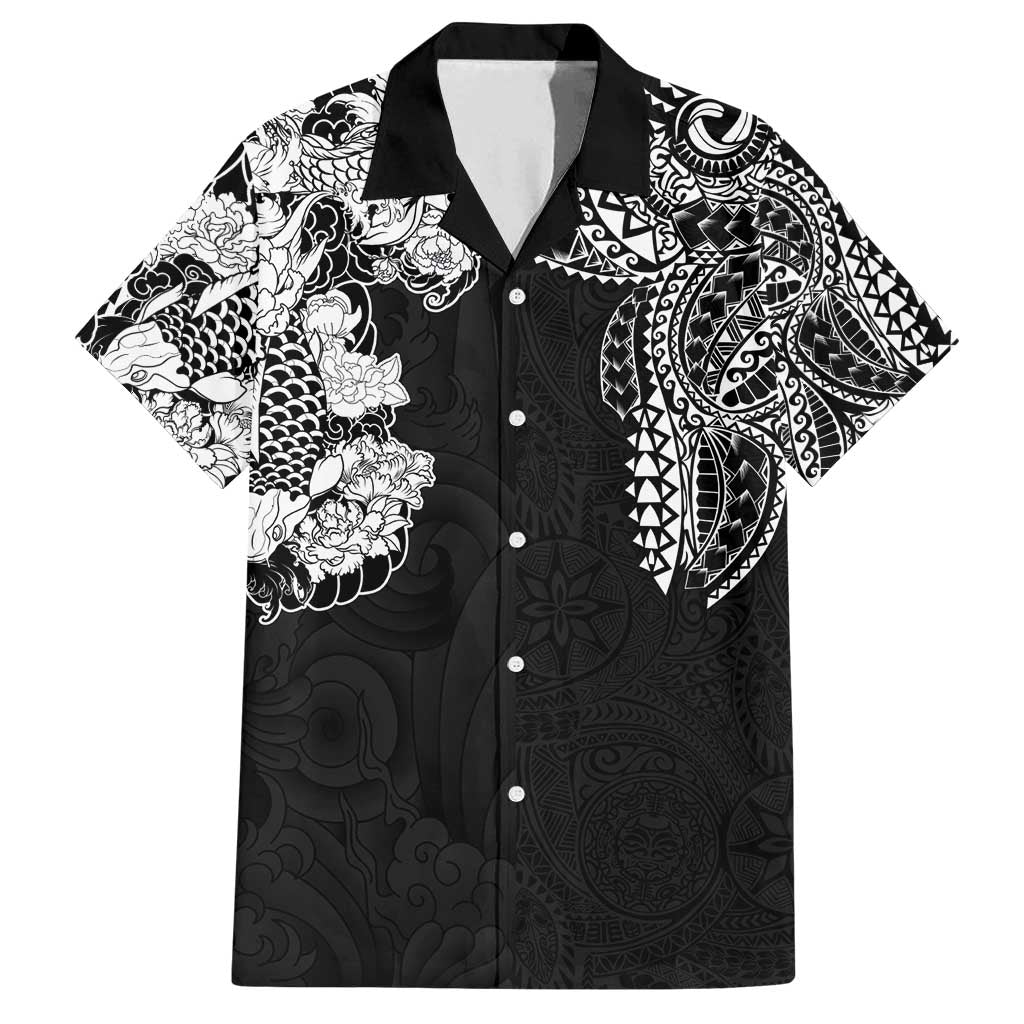 Japanese Irezumi and Hawaiian Polynesian Art Tattoo Family Matching Long Sleeve Bodycon Dress and Hawaiian Shirt Black Color - Polynesian Pride