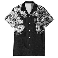 Japanese Irezumi and Hawaiian Polynesian Art Tattoo Family Matching Off The Shoulder Long Sleeve Dress and Hawaiian Shirt Black Color - Polynesian Pride