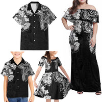 Japanese Irezumi and Hawaiian Polynesian Art Tattoo Family Matching Off Shoulder Maxi Dress and Hawaiian Shirt Black Color - Polynesian Pride