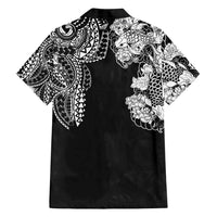 Japanese Irezumi and Hawaiian Polynesian Art Tattoo Family Matching Off Shoulder Short Dress and Hawaiian Shirt Black Color - Polynesian Pride