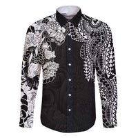 Japanese Irezumi and Hawaiian Polynesian Art Tattoo Family Matching Off Shoulder Short Dress and Hawaiian Shirt Black Color - Polynesian Pride