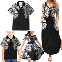 Japanese Irezumi and Hawaiian Polynesian Art Tattoo Family Matching Summer Maxi Dress and Hawaiian Shirt Black Color - Polynesian Pride