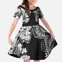 Japanese Irezumi and Hawaiian Polynesian Art Tattoo Family Matching Tank Maxi Dress and Hawaiian Shirt Black Color - Polynesian Pride