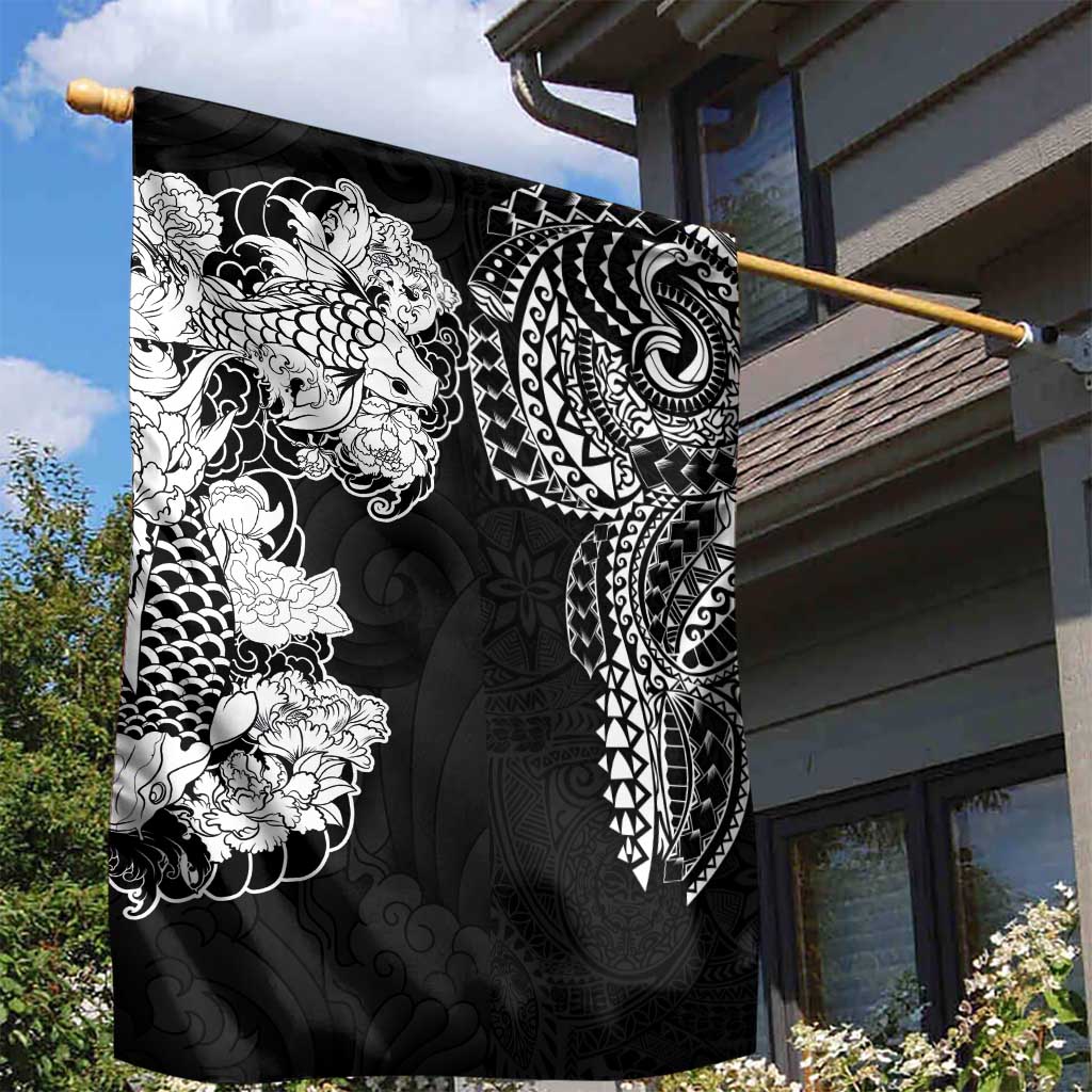 Japanese Irezumi and Hawaiian Polynesian Art Tattoo Garden Flag Black Color - Polynesian Pride