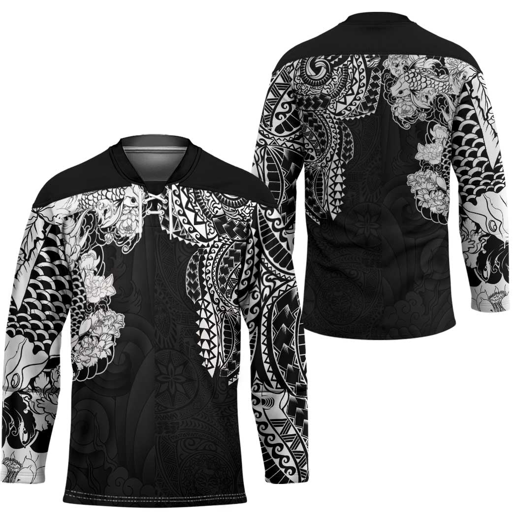 Japanese Irezumi and Hawaiian Polynesian Art Tattoo Hockey Jersey Black Color - Polynesian Pride