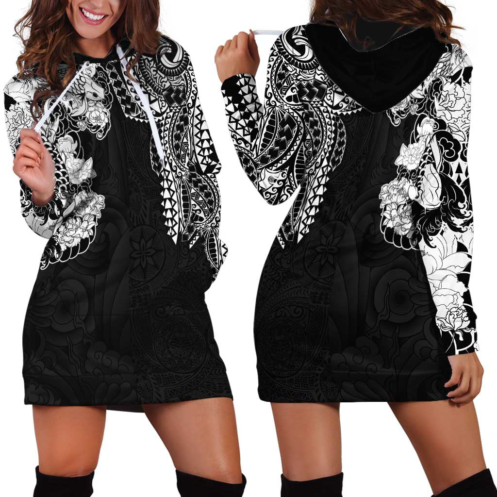 Japanese Irezumi and Hawaiian Polynesian Art Tattoo Hoodie Dress Black Color - Polynesian Pride