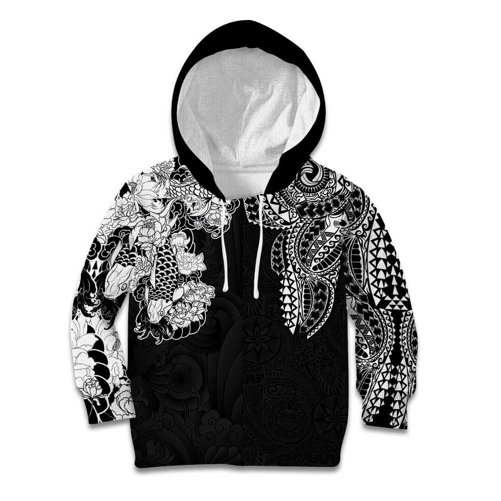 Japanese Irezumi and Hawaiian Polynesian Art Tattoo Kid Hoodie Black Color - Polynesian Pride