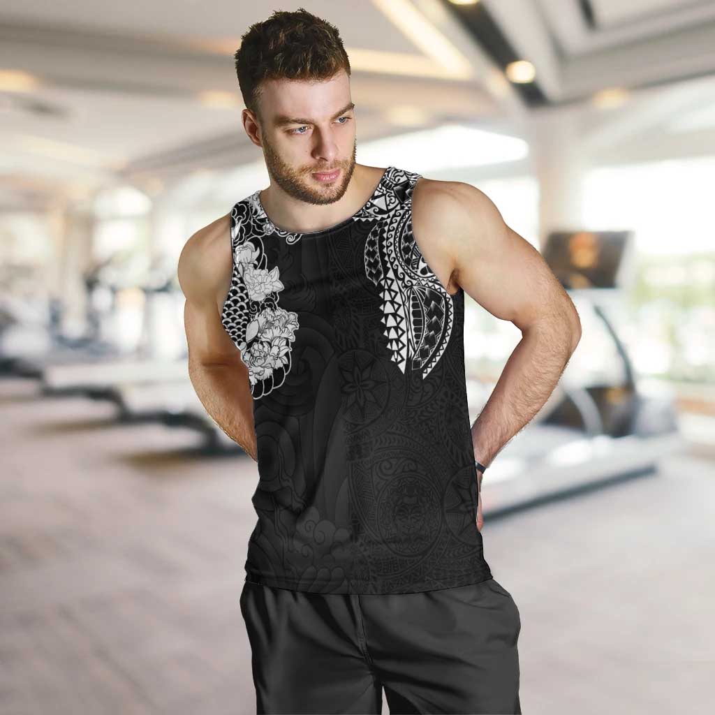 Japanese Irezumi and Hawaiian Polynesian Art Tattoo Men Tank Top Black Color - Polynesian Pride