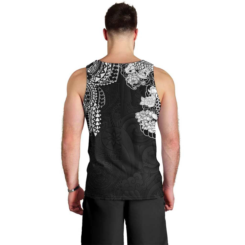 Japanese Irezumi and Hawaiian Polynesian Art Tattoo Men Tank Top Black Color - Polynesian Pride