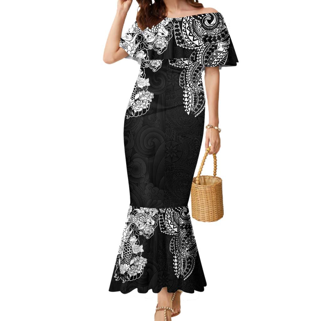 Japanese Irezumi and Hawaiian Polynesian Art Tattoo Mermaid Dress Black Color - Polynesian Pride