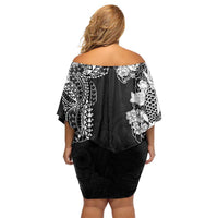 Japanese Irezumi and Hawaiian Polynesian Art Tattoo Off Shoulder Short Dress Black Color - Polynesian Pride