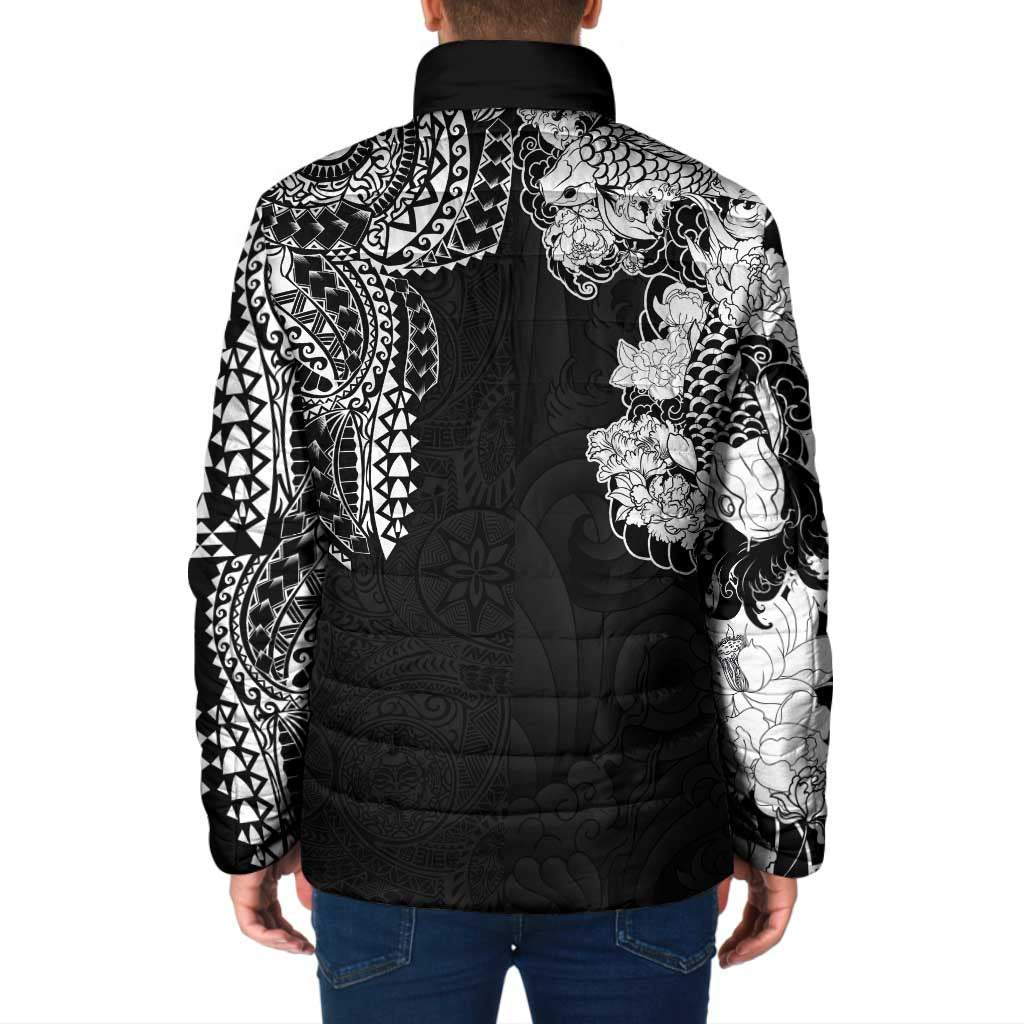 Japanese Irezumi and Hawaiian Polynesian Art Tattoo Padded Jacket Black Color - Polynesian Pride