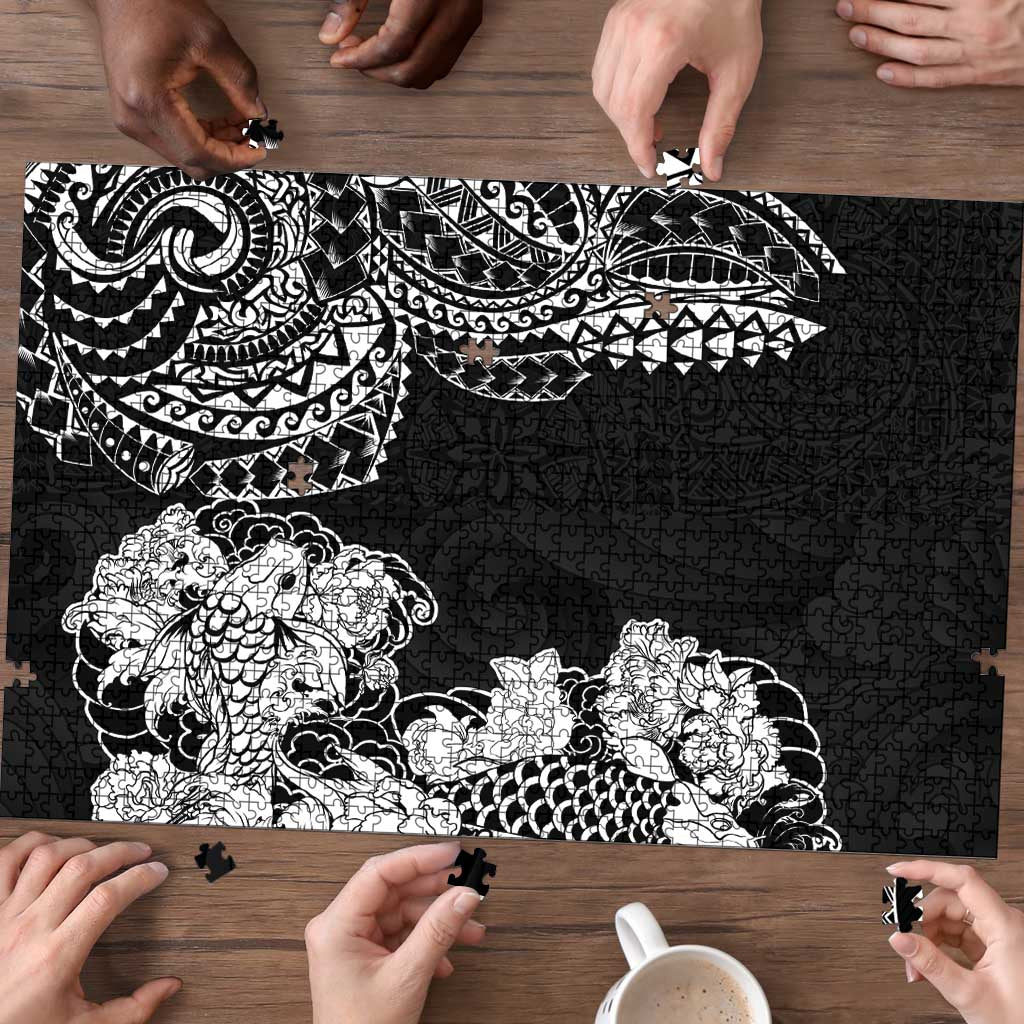Japanese Irezumi and Hawaiian Polynesian Art Tattoo Puzzle Black Color - Polynesian Pride