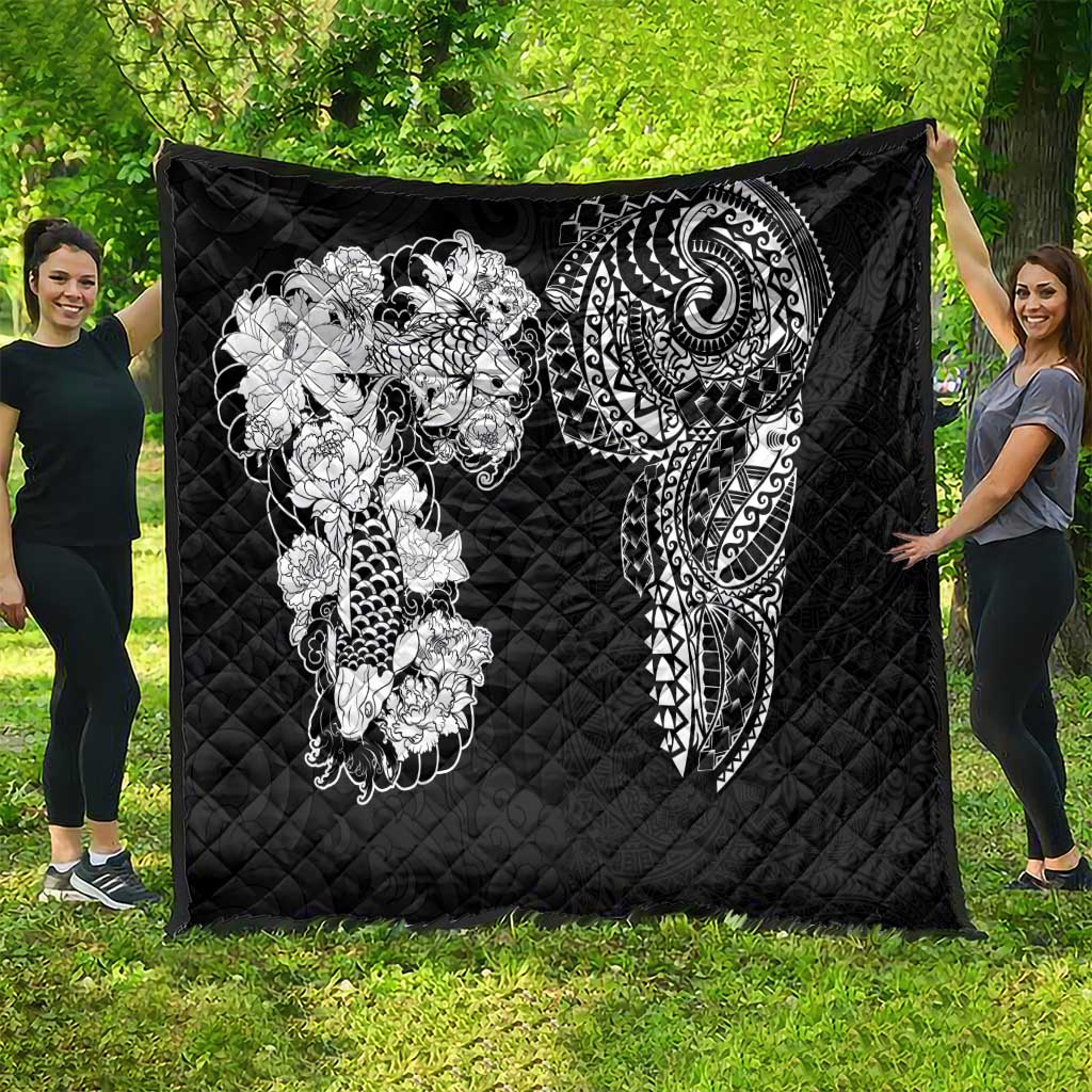 Japanese Irezumi and Hawaiian Polynesian Art Tattoo Quilt Black Color - Polynesian Pride