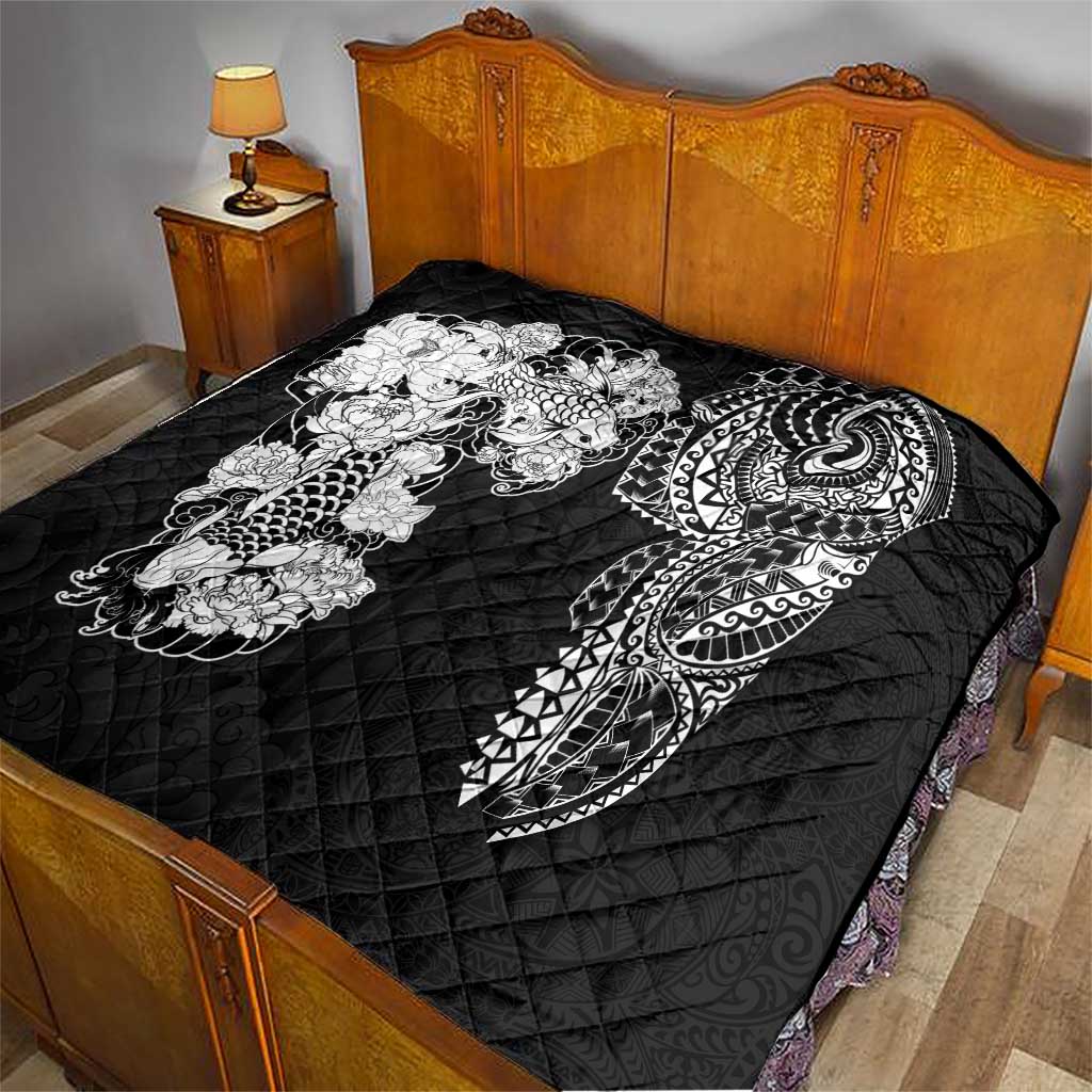 Japanese Irezumi and Hawaiian Polynesian Art Tattoo Quilt Black Color - Polynesian Pride