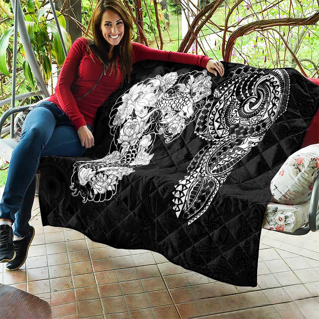 Japanese Irezumi and Hawaiian Polynesian Art Tattoo Quilt Black Color - Polynesian Pride