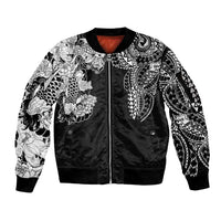 Japanese Irezumi and Hawaiian Polynesian Art Tattoo Sleeve Zip Bomber Jacket Black Color - Polynesian Pride