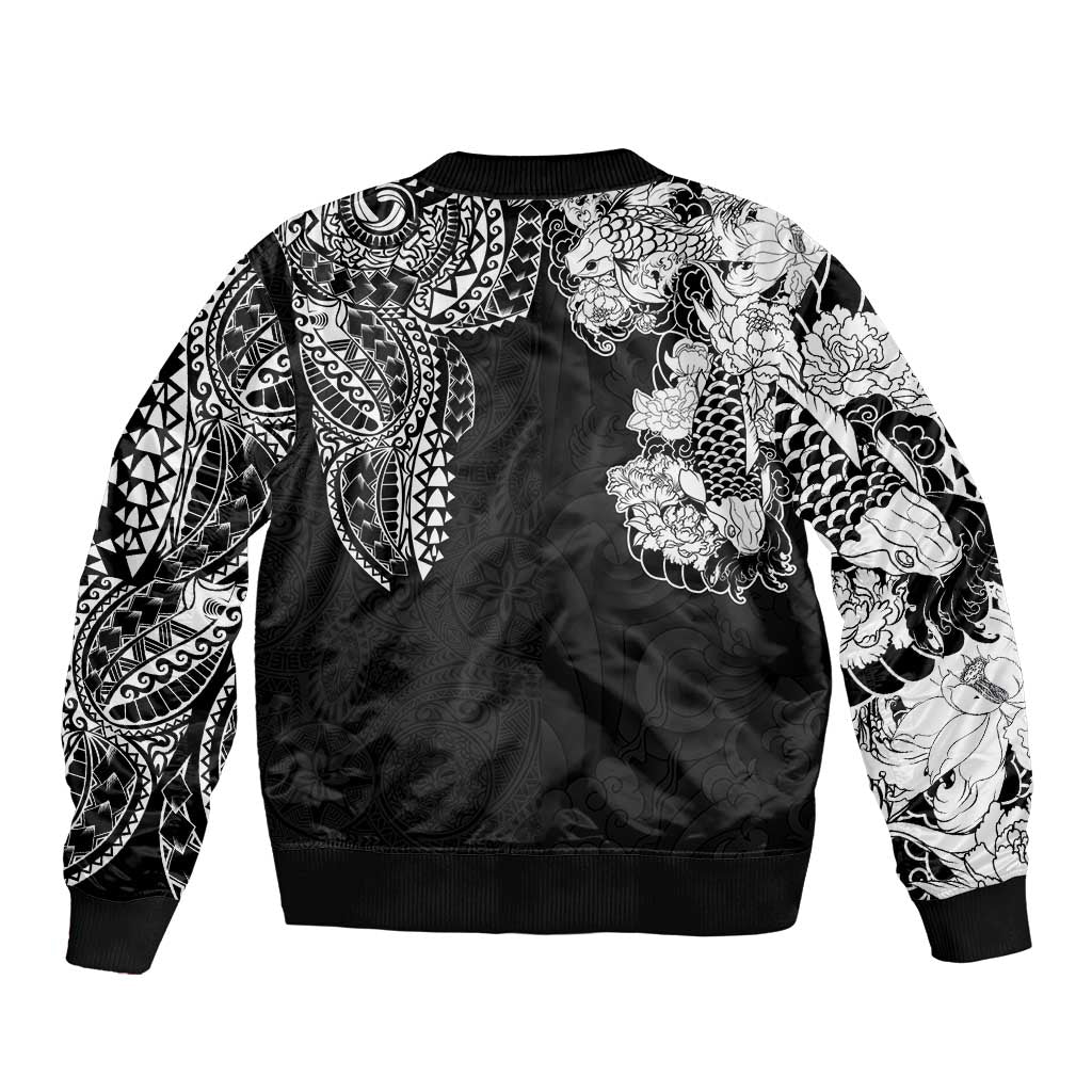 Japanese Irezumi and Hawaiian Polynesian Art Tattoo Sleeve Zip Bomber Jacket Black Color - Polynesian Pride