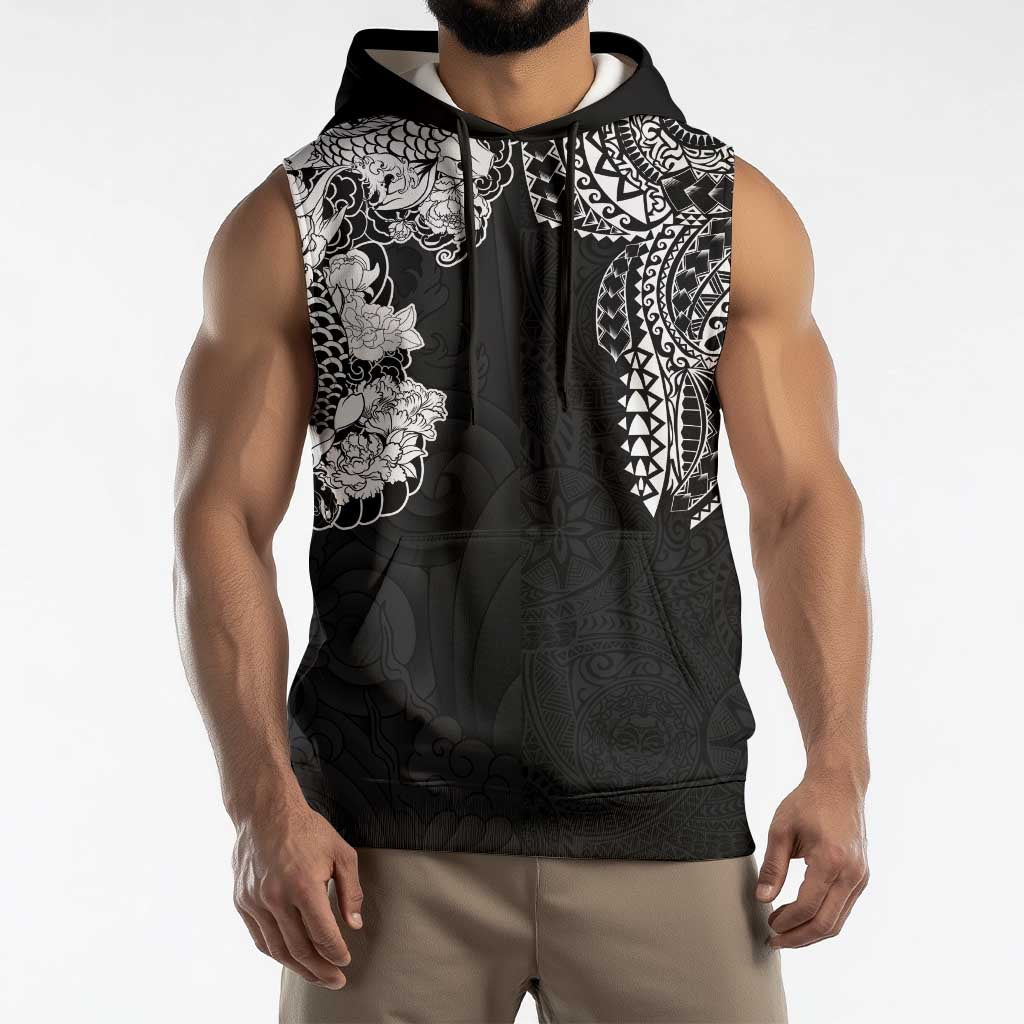 Japanese Irezumi and Hawaiian Polynesian Art Tattoo Sleeveless Hoodie Black Color - Polynesian Pride