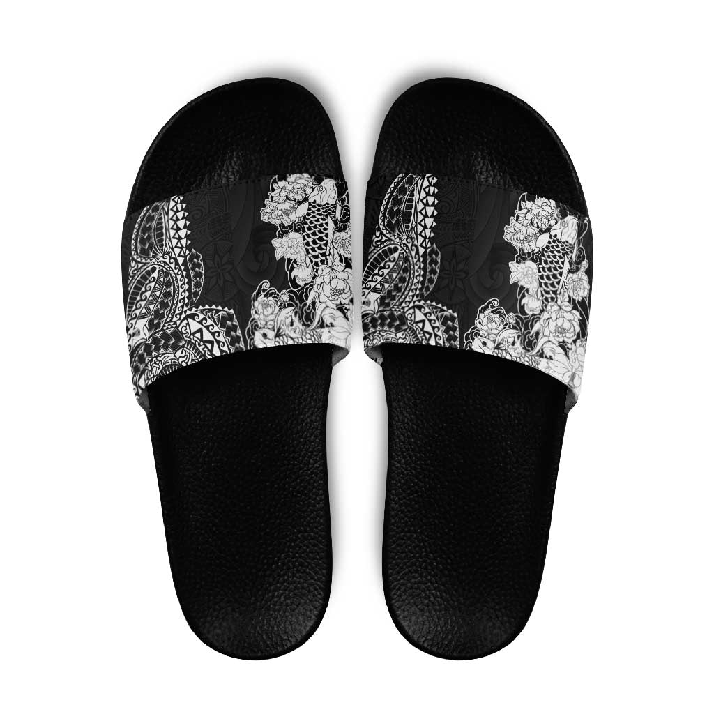 Japanese Irezumi and Hawaiian Polynesian Art Tattoo Slide Sandals Black Color - Polynesian Pride