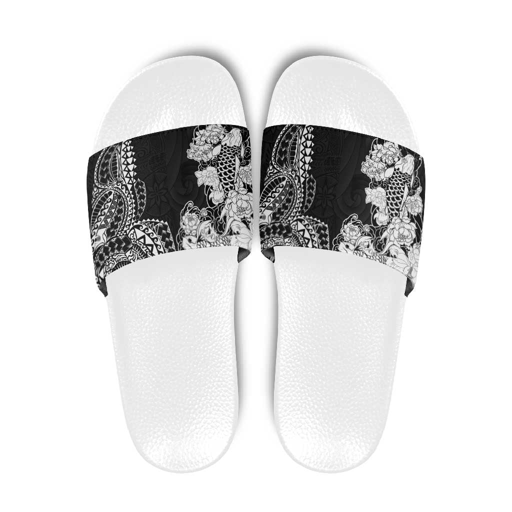 Japanese Irezumi and Hawaiian Polynesian Art Tattoo Slide Sandals Black Color - Polynesian Pride