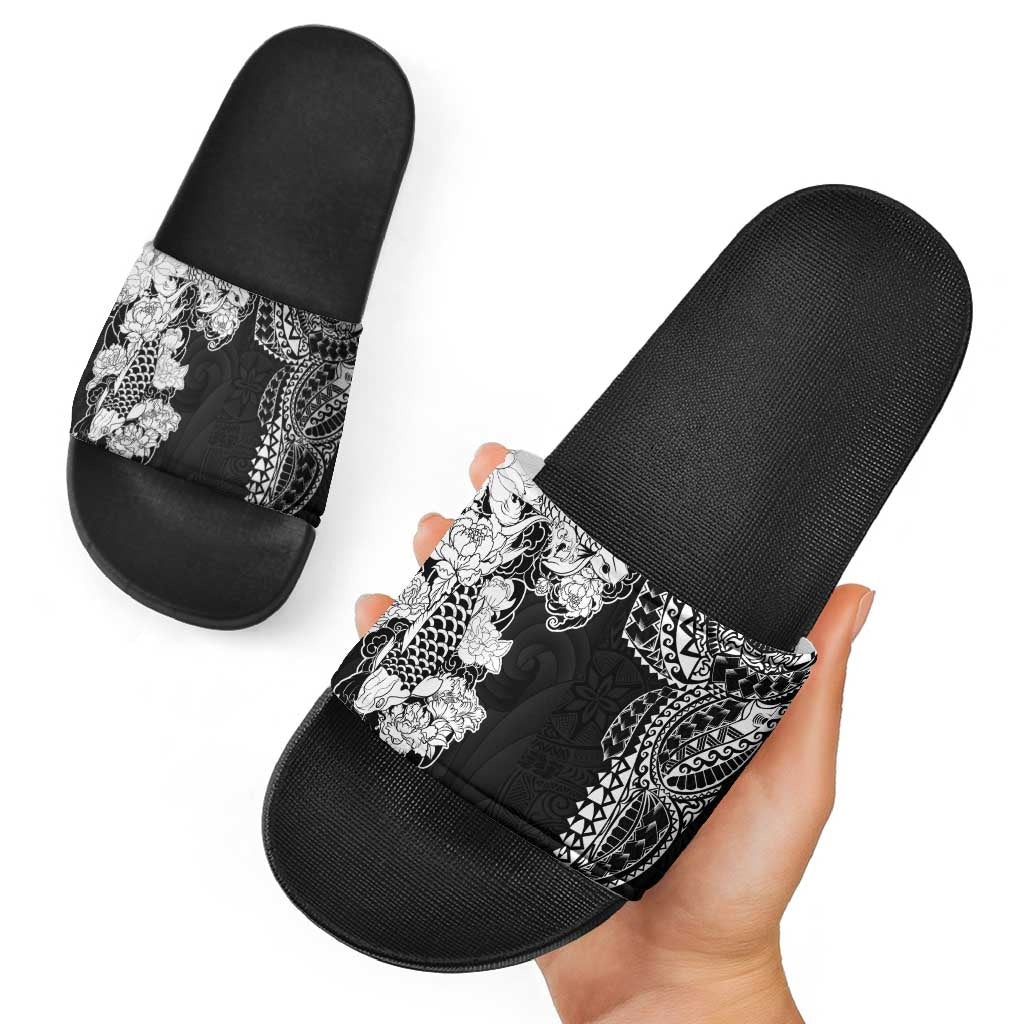Japanese Irezumi and Hawaiian Polynesian Art Tattoo Slide Sandals Black Color - Polynesian Pride
