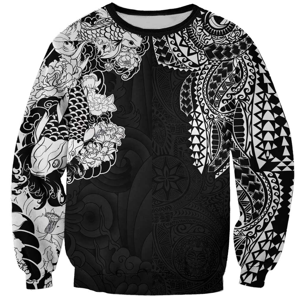 Japanese Irezumi and Hawaiian Polynesian Art Tattoo Sweatshirt Black Color - Polynesian Pride