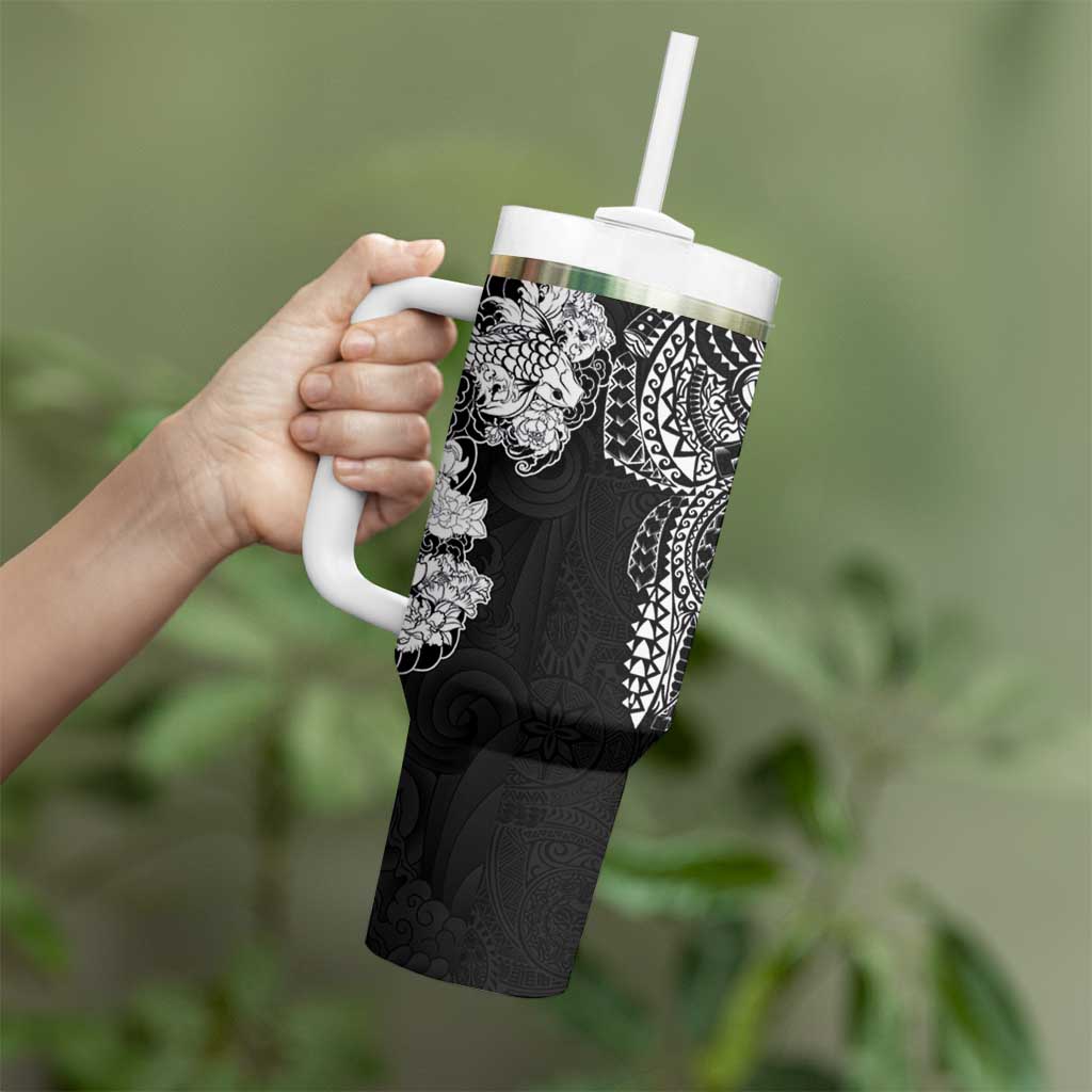 Japanese Irezumi and Hawaiian Polynesian Art Tattoo Tumbler With Handle Black Color - Polynesian Pride